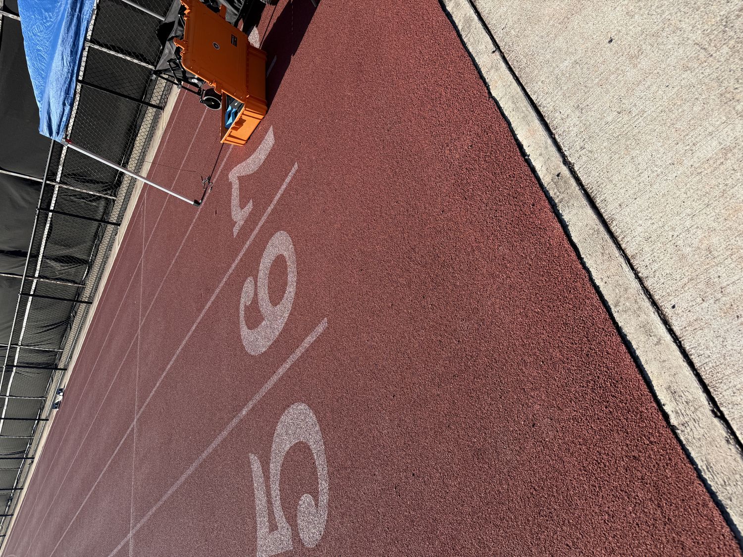 Lane numbers and timing equipment at the start line