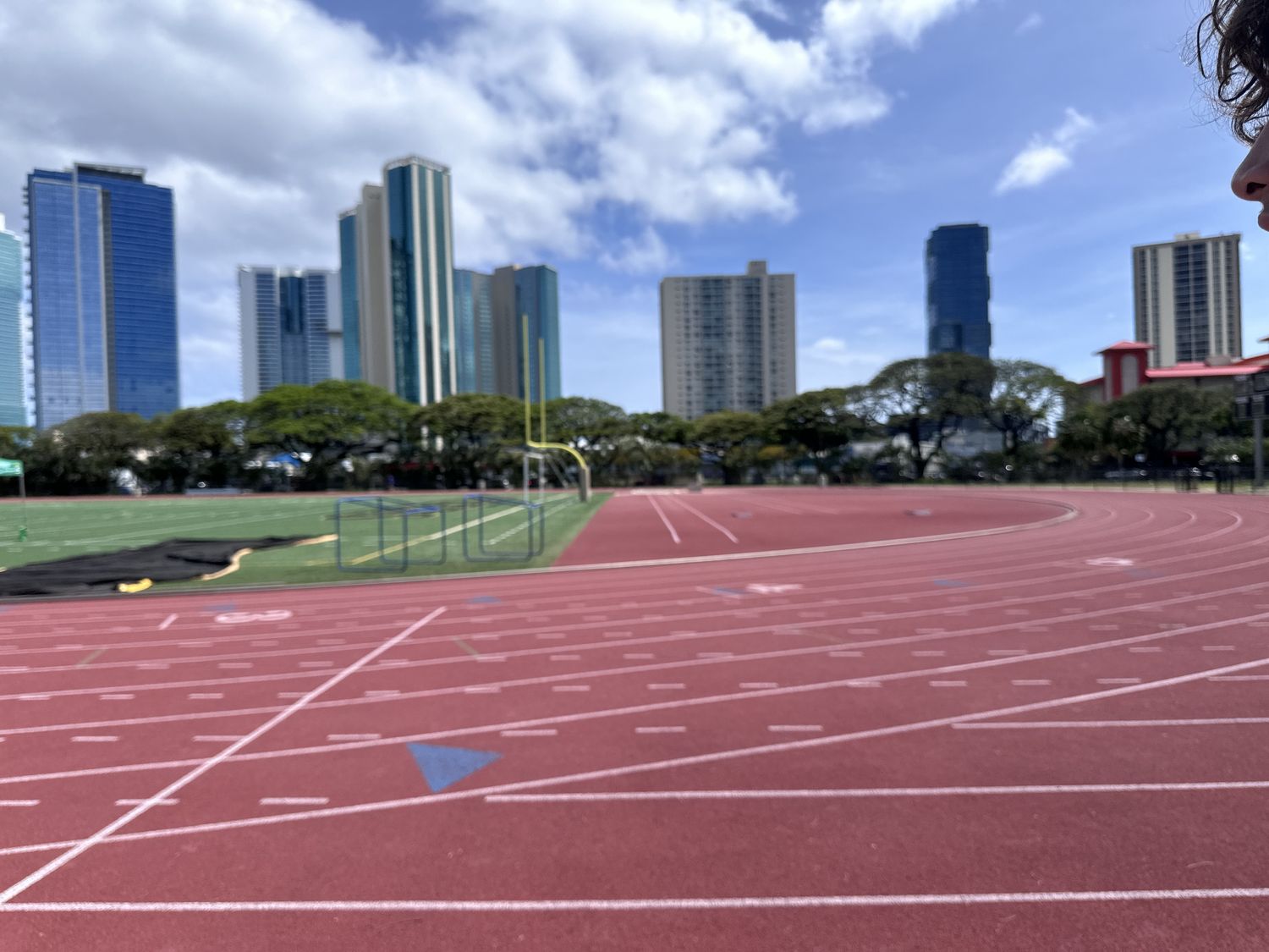 Track and field lanes at a stadium in Honolulu, Hawaii