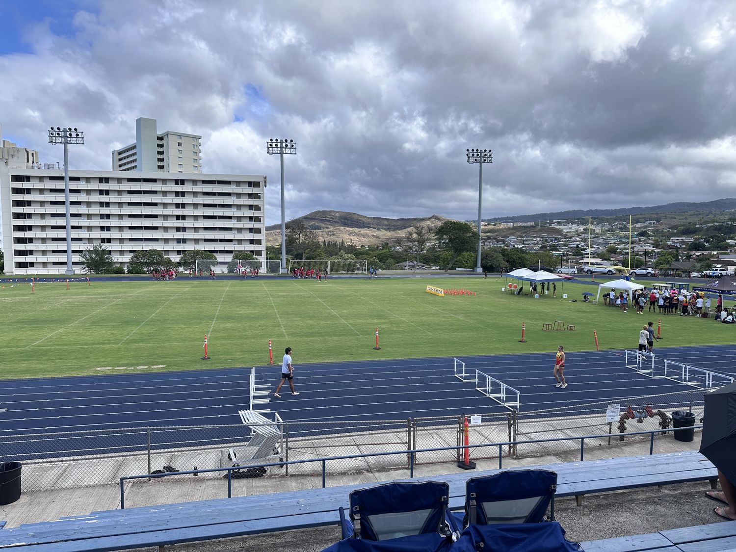 View from the bleachers at a track meet